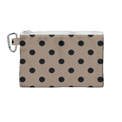 Large Black Polka Dots On Beaver Brown - Canvas Cosmetic Bag (medium) by FashionLane