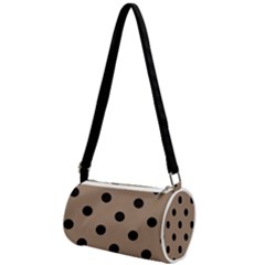 Large Black Polka Dots On Beaver Brown - Mini Cylinder Bag by FashionLane