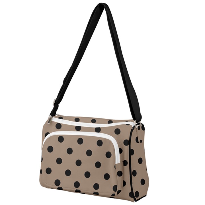 Large Black Polka Dots On Beaver Brown - Front Pocket Crossbody Bag