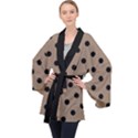 Large Black Polka Dots On Beaver Brown - Long Sleeve Velvet Kimono  View1