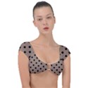 Large Black Polka Dots On Beaver Brown - Cap Sleeve Ring Bikini Top View1