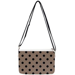 Large Black Polka Dots On Beaver Brown - Double Gusset Crossbody Bag by FashionLane