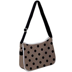 Large Black Polka Dots On Beaver Brown - Zip Up Shoulder Bag by FashionLane