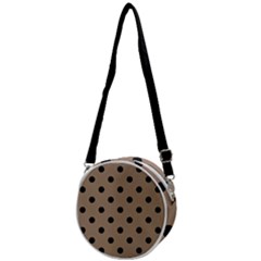 Large Black Polka Dots On Beaver Brown - Crossbody Circle Bag by FashionLane