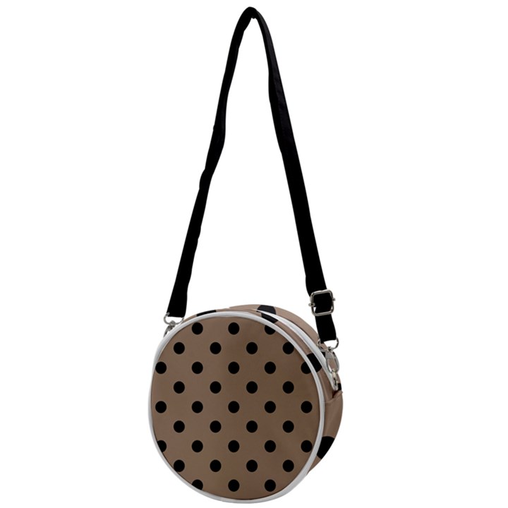 Large Black Polka Dots On Beaver Brown - Crossbody Circle Bag