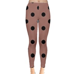 Large Black Polka Dots On Blast-off Bronze - Leggings  by FashionLane