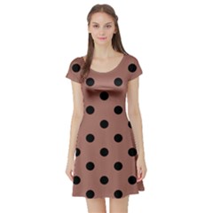 Large Black Polka Dots On Blast-off Bronze - Short Sleeve Skater Dress by FashionLane