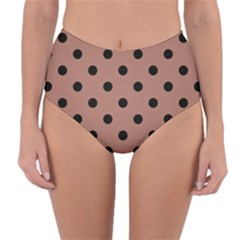 Large Black Polka Dots On Blast-off Bronze - Reversible High-waist Bikini Bottoms by FashionLane