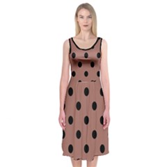 Large Black Polka Dots On Blast-off Bronze - Midi Sleeveless Dress by FashionLane