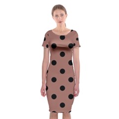 Large Black Polka Dots On Blast-off Bronze - Classic Short Sleeve Midi Dress by FashionLane