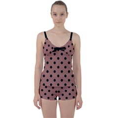 Large Black Polka Dots On Blast-off Bronze - Tie Front Two Piece Tankini by FashionLane