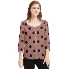 Large Black Polka Dots On Blast-off Bronze - Chiffon Quarter Sleeve Blouse by FashionLane