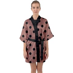 Large Black Polka Dots On Blast-off Bronze - Half Sleeve Satin Kimono  by FashionLane