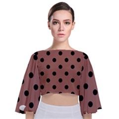 Large Black Polka Dots On Blast-off Bronze - Tie Back Butterfly Sleeve Chiffon Top by FashionLane