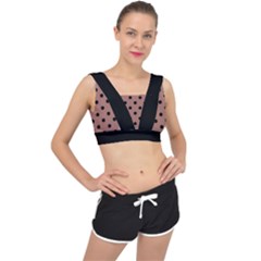 Large Black Polka Dots On Blast-off Bronze - V-back Sports Bra by FashionLane