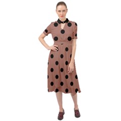 Large Black Polka Dots On Blast-off Bronze - Keyhole Neckline Chiffon Dress by FashionLane