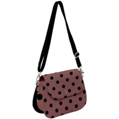 Large Black Polka Dots On Blast-off Bronze - Saddle Handbag by FashionLane