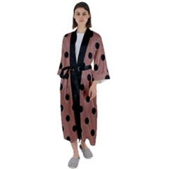 Large Black Polka Dots On Blast-off Bronze - Maxi Satin Kimono by FashionLane