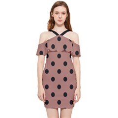 Large Black Polka Dots On Blast-off Bronze - Shoulder Frill Bodycon Summer Dress by FashionLane