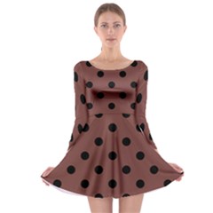 Large Black Polka Dots On Bole Brown - Long Sleeve Skater Dress by FashionLane