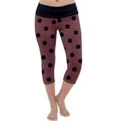 Large Black Polka Dots On Bole Brown - Capri Yoga Leggings by FashionLane