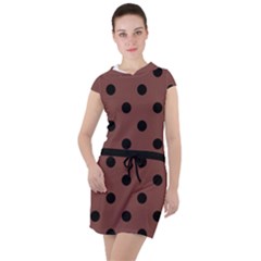 Large Black Polka Dots On Bole Brown - Drawstring Hooded Dress by FashionLane