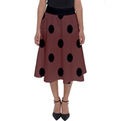 Large Black Polka Dots On Bole Brown - Perfect Length Midi Skirt by FashionLane