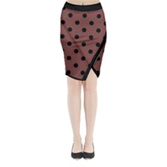 Large Black Polka Dots On Bole Brown - Midi Wrap Pencil Skirt by FashionLane