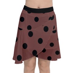 Large Black Polka Dots On Bole Brown - Chiffon Wrap Front Skirt by FashionLane