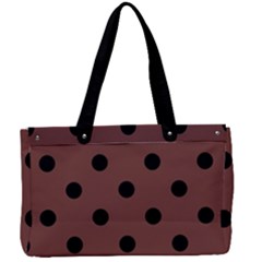 Large Black Polka Dots On Bole Brown - Canvas Work Bag