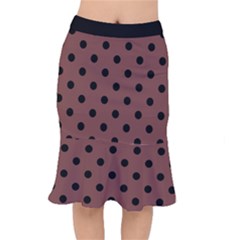 Large Black Polka Dots On Bole Brown - Short Mermaid Skirt by FashionLane