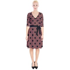 Large Black Polka Dots On Bole Brown - Wrap Up Cocktail Dress by FashionLane