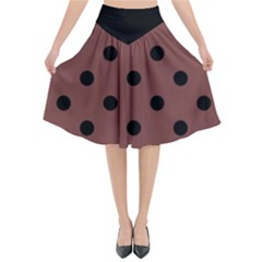 Large Black Polka Dots On Bole Brown - Flared Midi Skirt by FashionLane