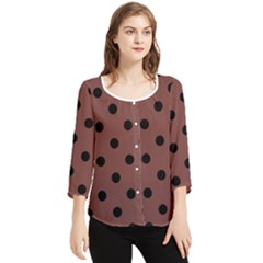 Large Black Polka Dots On Bole Brown - Chiffon Quarter Sleeve Blouse by FashionLane