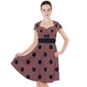 Large Black Polka Dots On Bole Brown - Cap Sleeve Midi Dress View1