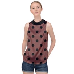 Large Black Polka Dots On Bole Brown - High Neck Satin Top by FashionLane