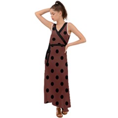 Large Black Polka Dots On Bole Brown - V-neck Chiffon Maxi Dress by FashionLane