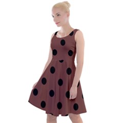 Large Black Polka Dots On Bole Brown - Knee Length Skater Dress by FashionLane