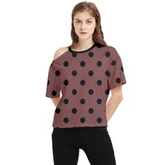 Large Black Polka Dots On Bole Brown - One Shoulder Cut Out Tee by FashionLane