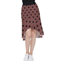 Large Black Polka Dots On Bole Brown - Frill Hi Low Chiffon Skirt by FashionLane