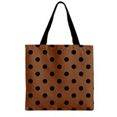 Large Black Polka Dots On Bone Brown - Zipper Grocery Tote Bag by FashionLane