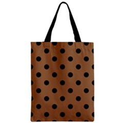 Large Black Polka Dots On Bone Brown - Zipper Classic Tote Bag by FashionLane