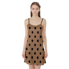 Large Black Polka Dots On Bone Brown - Satin Night Slip by FashionLane