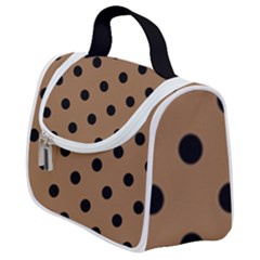 Large Black Polka Dots On Bone Brown - Satchel Handbag