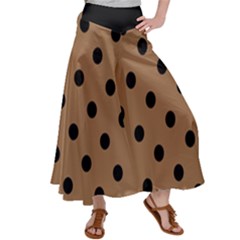 Large Black Polka Dots On Bone Brown - Satin Palazzo Pants by FashionLane