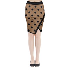 Large Black Polka Dots On Bone Brown - Midi Wrap Pencil Skirt by FashionLane