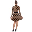 Large Black Polka Dots On Bone Brown - Long Sleeve Panel Dress View2