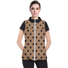 Large Black Polka Dots On Bone Brown - Women s Puffer Vest by FashionLane