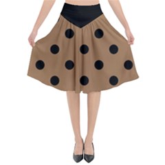 Large Black Polka Dots On Bone Brown - Flared Midi Skirt by FashionLane