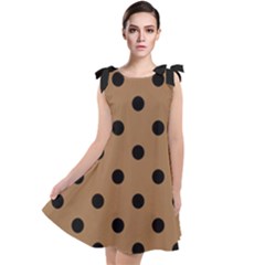 Large Black Polka Dots On Bone Brown - Tie Up Tunic Dress by FashionLane